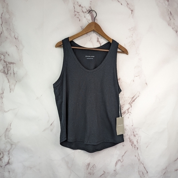 Everlane Tank Top Womens Large Black The Re Cotton Racerback Sleeveless Scoop - Picture 3 of 11